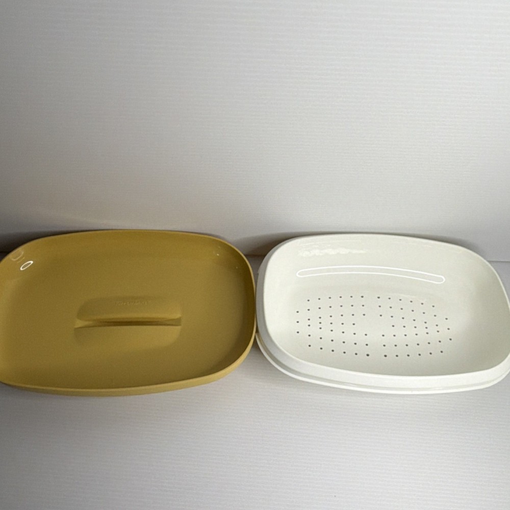 Tupperware Microwave Cooker Steamer Model 1245 Yellow White Plastic Kitchenware