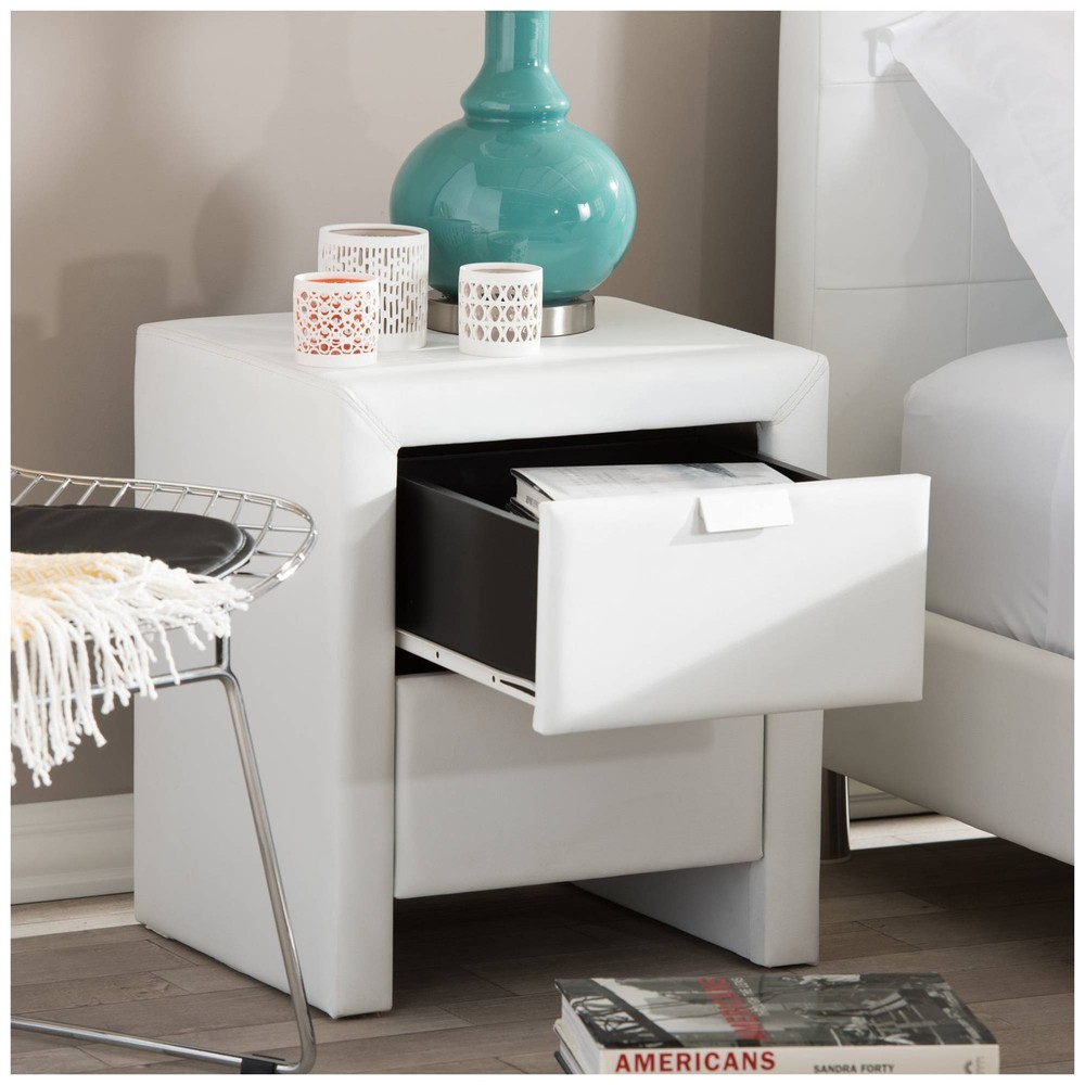 Baxton Studio Frey White Upholstered Modern Nightstand