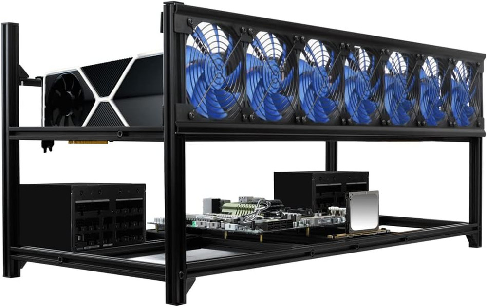 8 GPU Open Air Mining Rig Frame Aluminum Case Stackable 7 Fan Slot PC Test Bench