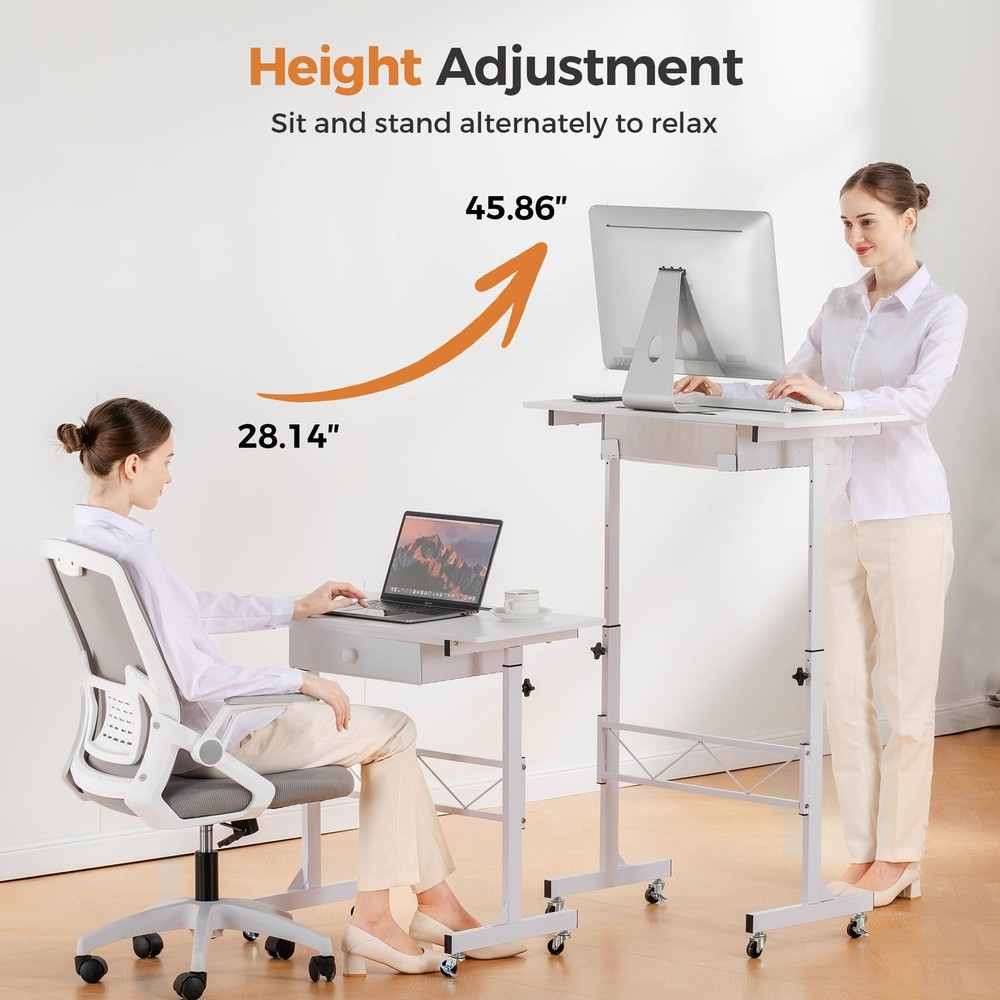 Small Standing Desk Adjustable Height Small Computer Desk Mobile Portable Rol...