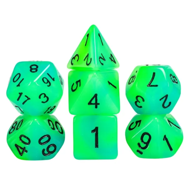 Green GITD Dice Set Poly RPG DnD Dungeons Dragons AD&D Pathfinder d20