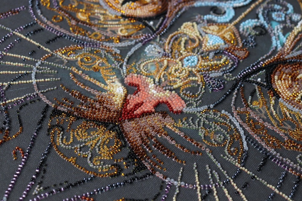 Bead Embroidery Kit Cat Beaded stitching Beadwork DIY Abris Art