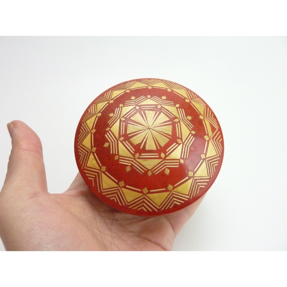 Vintage Wood Lacquer Mandala Box unmarked