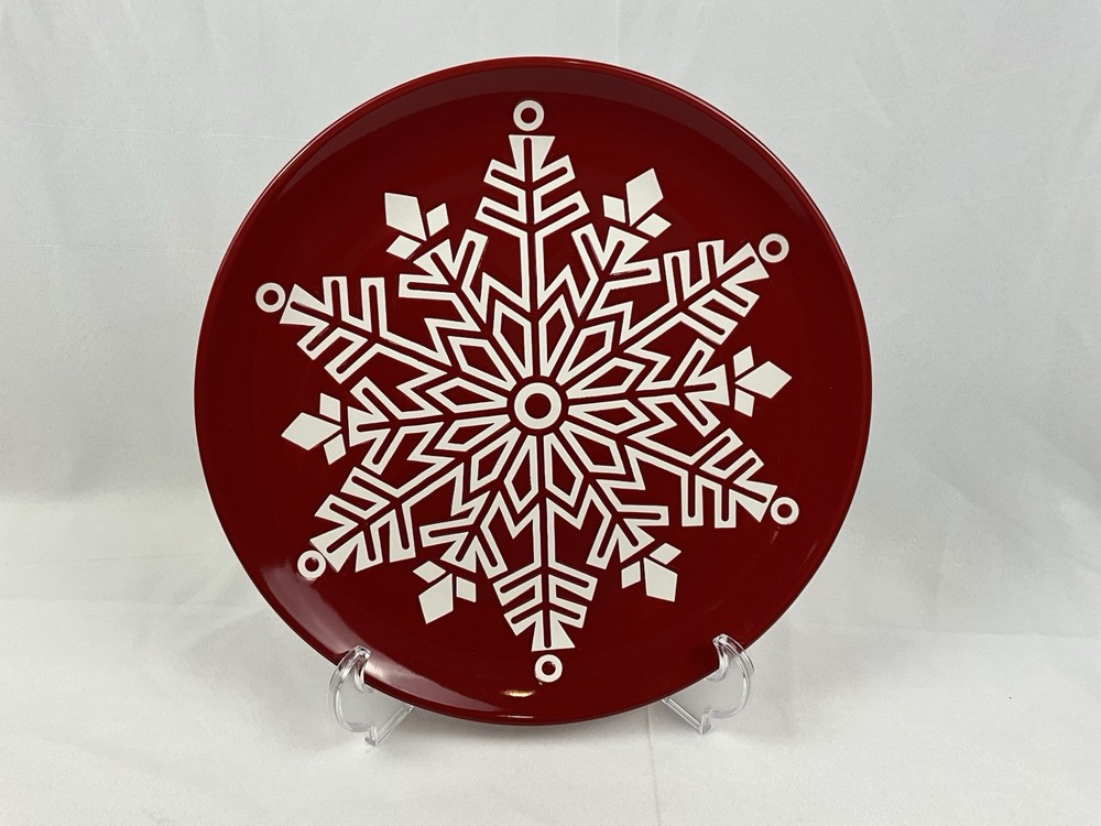 Hallmark SNOWFLAKE 13.25" Round Platter Red White Christmas Embossed Mint