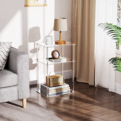 Clear Acrylic Side Table, 3-Tier End Table for Living Room, Small 1-Pack