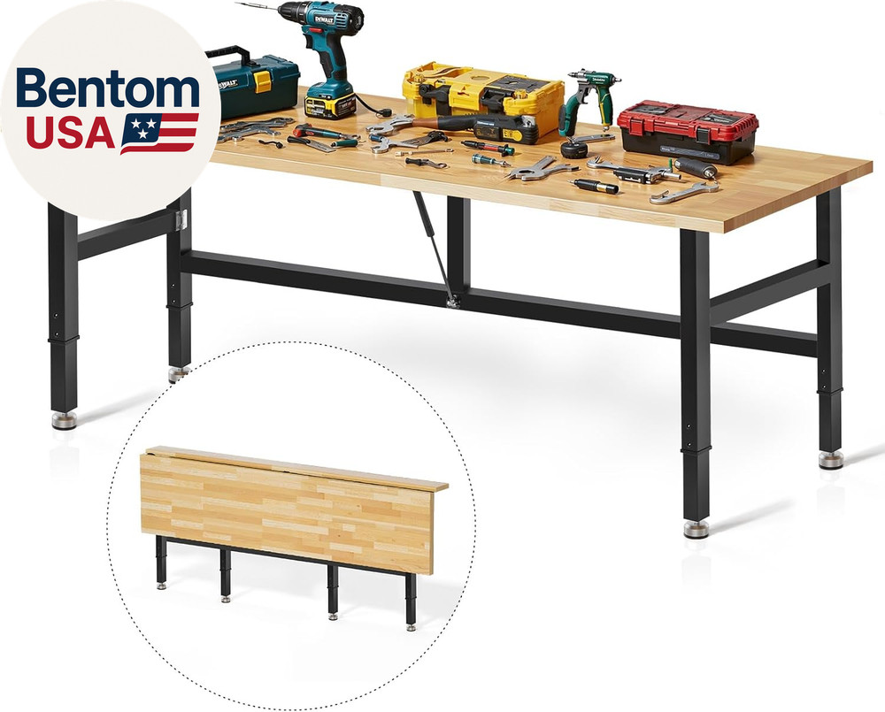 72” Folding Workbench, 3000 LBS Capacity Heavy Duty Workbench, Height Adjustable