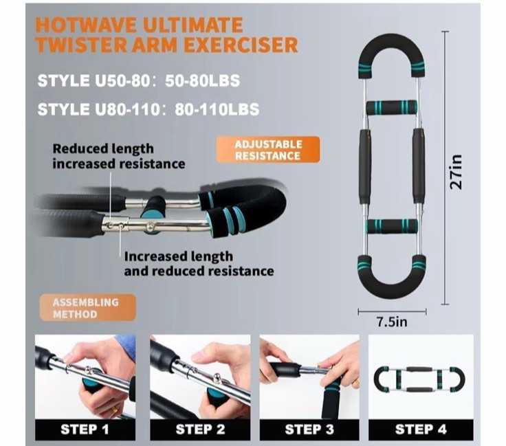 HOTWAVE Twister Arm Exerciser,Adjustable Spring Workout Bar, Fore