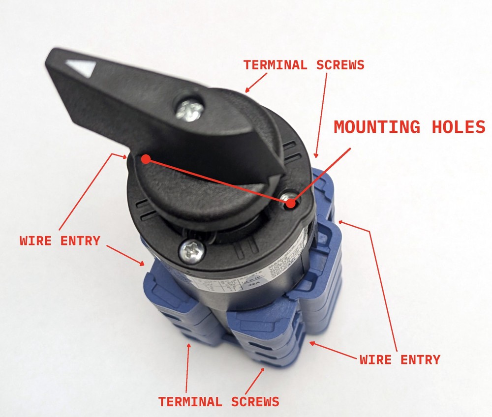 Kraus & Naimer CA25s 30A switch, panel mnt, 2-position 60° 6-pole, customizeable