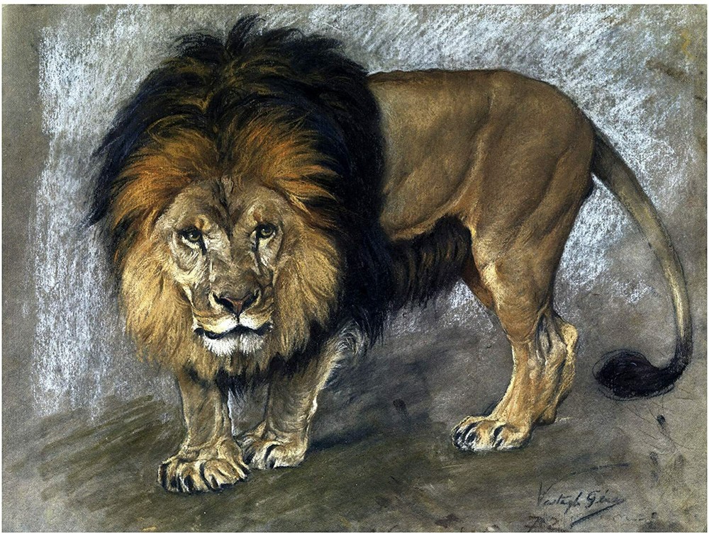 Lion G. Vastagh Animal Accent Tile Mural Kitchen Wall Backsplash Marble Ceramic