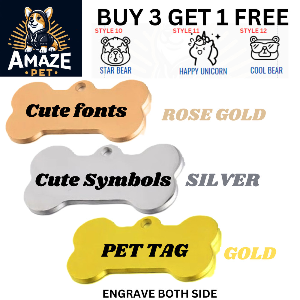 Stainless Steel Pet ID Tag Dog Tag Engrave Front Back Personalized Bone Shape