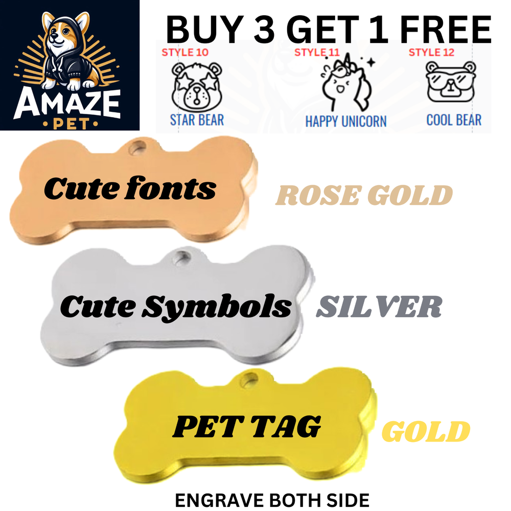 Stainless Steel Pet ID Tag Dog Tag Engrave Front Back Personalized Bone Shape