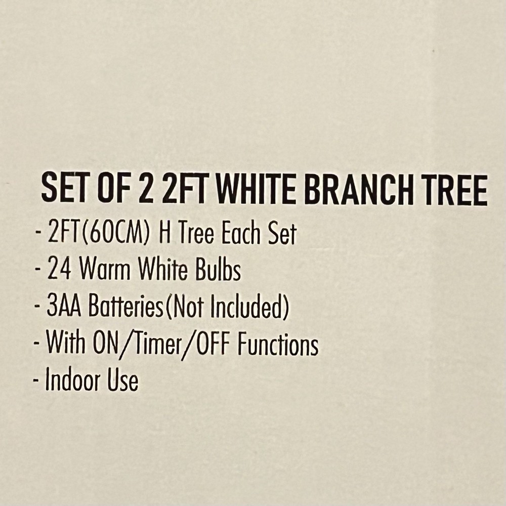 Christmas Lighted Birch Tree 2FT 6/18hr Timer 2 Pack Warm White 3AAA