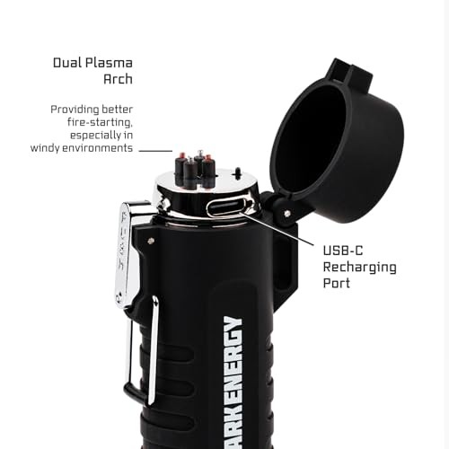 Plasma Lighter with Mini Flashlight | Rechargeable Dual-Arc Plasma Beam, Black