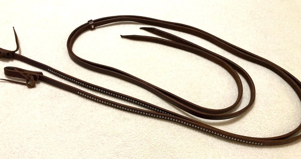 Weaver Harness Leather Split Reins with Silver Studs and Waterloops- Long 8'3"