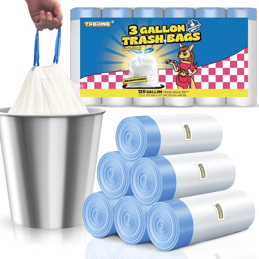 Versatile 3 Gallon Unscented Trash Bags - 120 Count Heavy Duty Plastic Liners