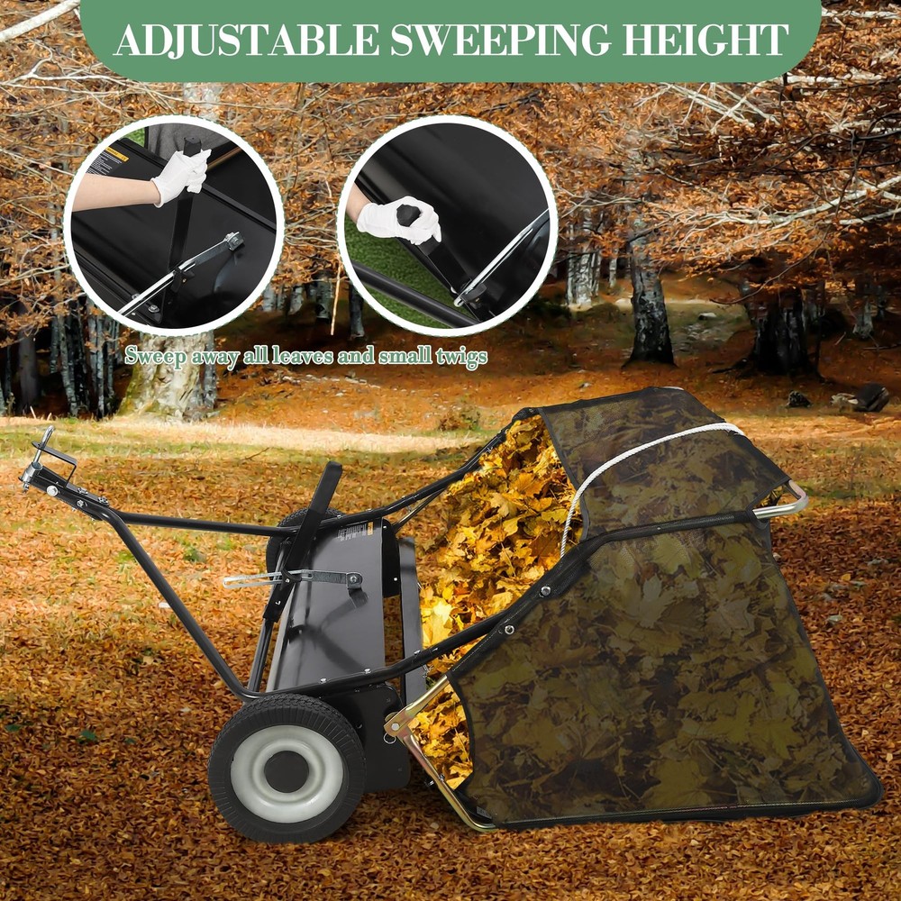 48" Tow-Behind Lawn Sweeper Leaf Yard Collector Adjustable Sweeping Height,Grass