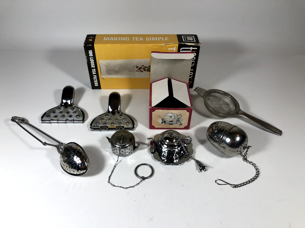 7+ Pc Tea Infuser Collection- Spring, Lemon Press, Egg, Vtg Occupied Japan Pot