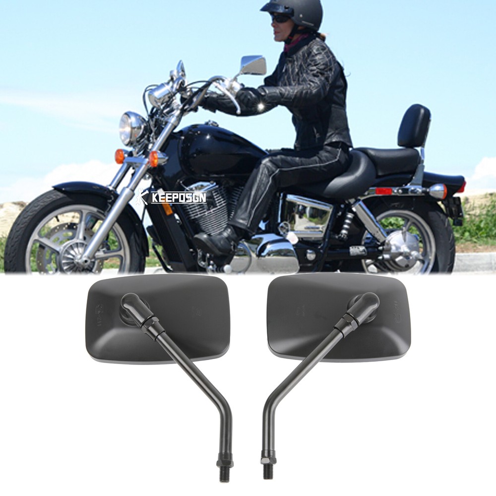 Pair Side Mirror Black Rectangular Rearview For Honda Shadow 750 1100 Ace Spirit
