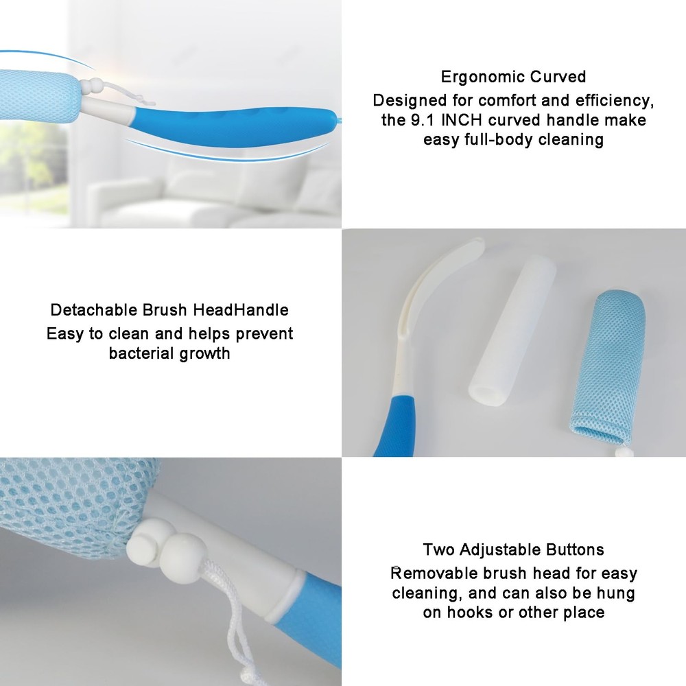 Long Handle Bath Brush Anti-Slip Curve Handled Back Scrubber Elderly Aid