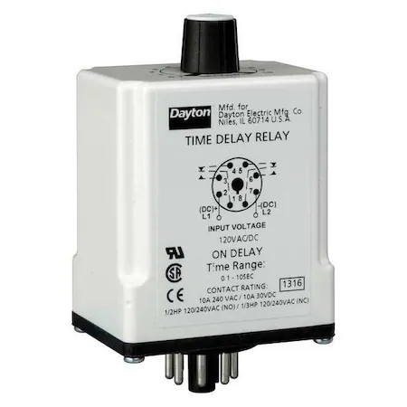 Dayton 1Egb9 Single Function Time Delay Relay, Octal, On Delay, 1 Functions