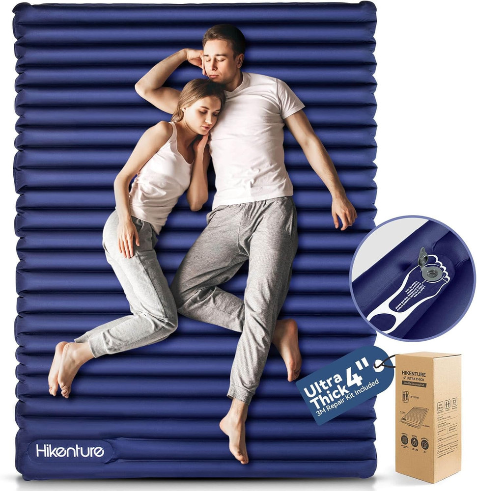 Double Sleeping Pad for Camping, Ultralight 4" Extra-Thick Camping Mattress 2 Pe