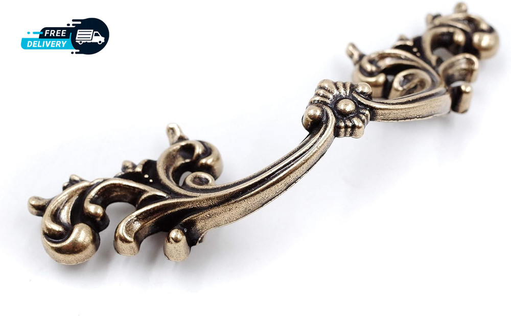 French Provincial Drawer Pulls - 6-Pack Antique Brass 2-1/2" Hole Centers