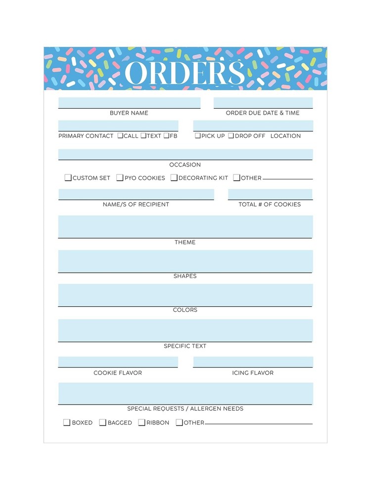 The Cookie Countess Cookie Order Form 5" x 7", 50 sheets