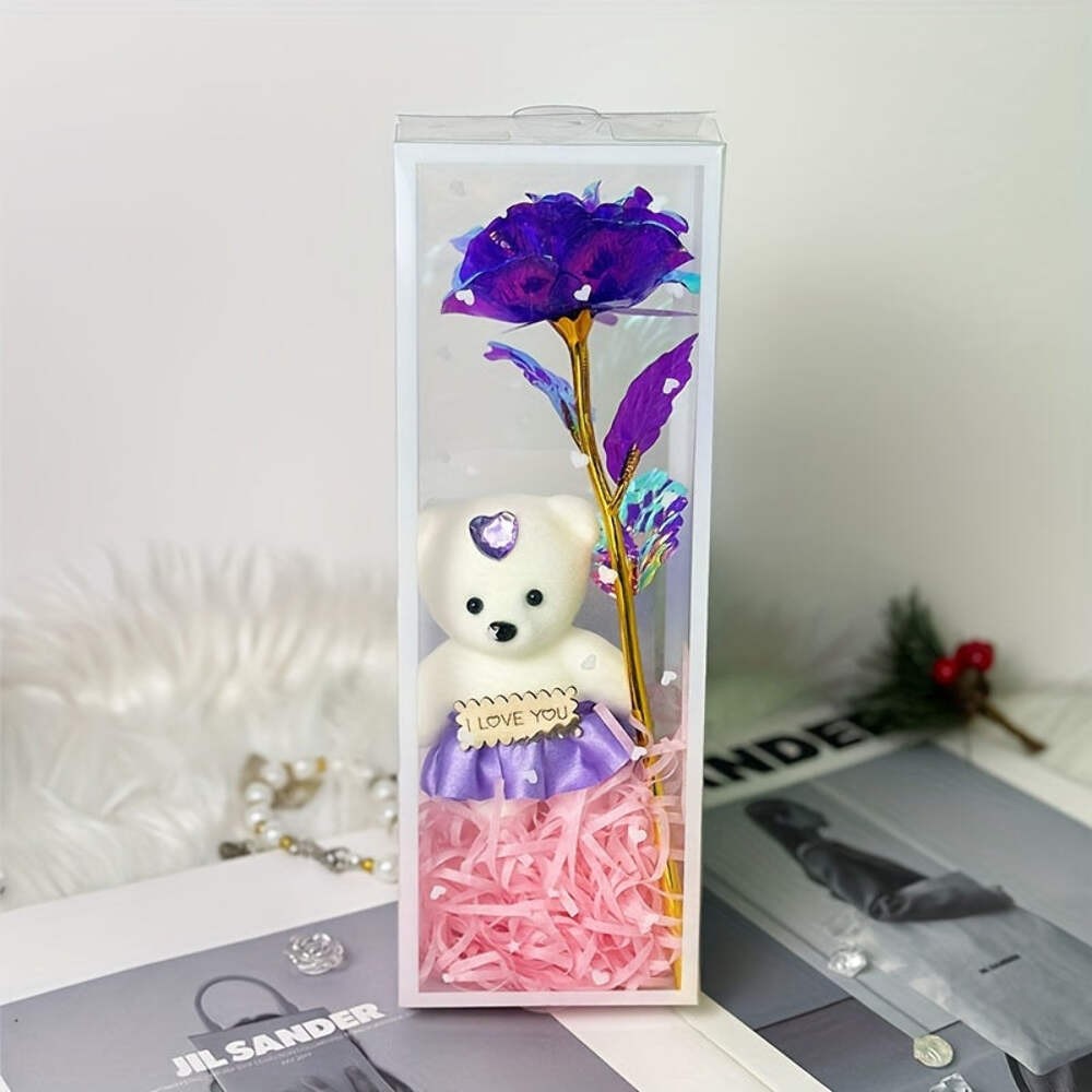 Enchanted Bear & Rose Gift Box for Special Occasions (Purple)