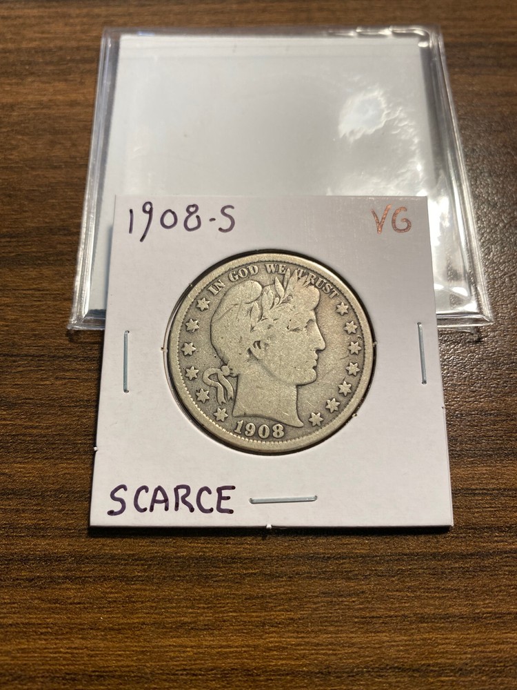1908-S Barber Silver Half Dollar 50C VERY GOOD (VG)