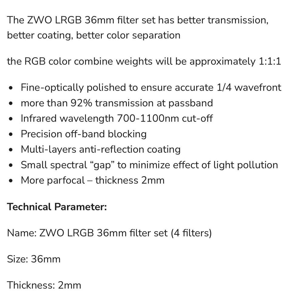 ZWO LRGB 36mm Filter Set