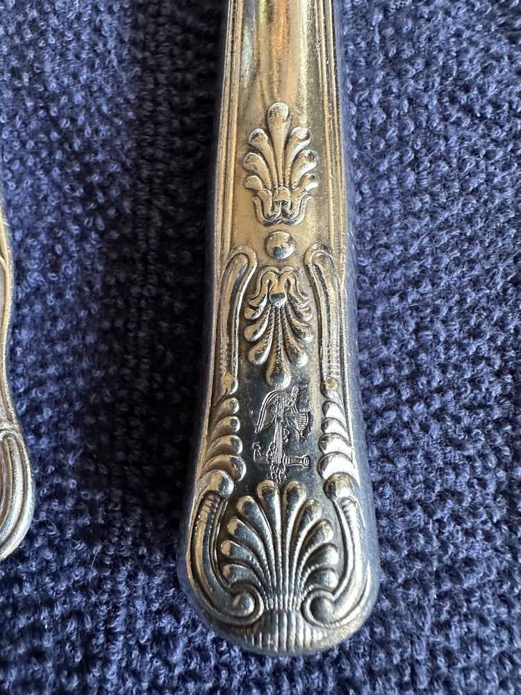 VTG Silver Plate Kings Pattern US Navy Dining 2 Serving Spoons Knife Teaspoon