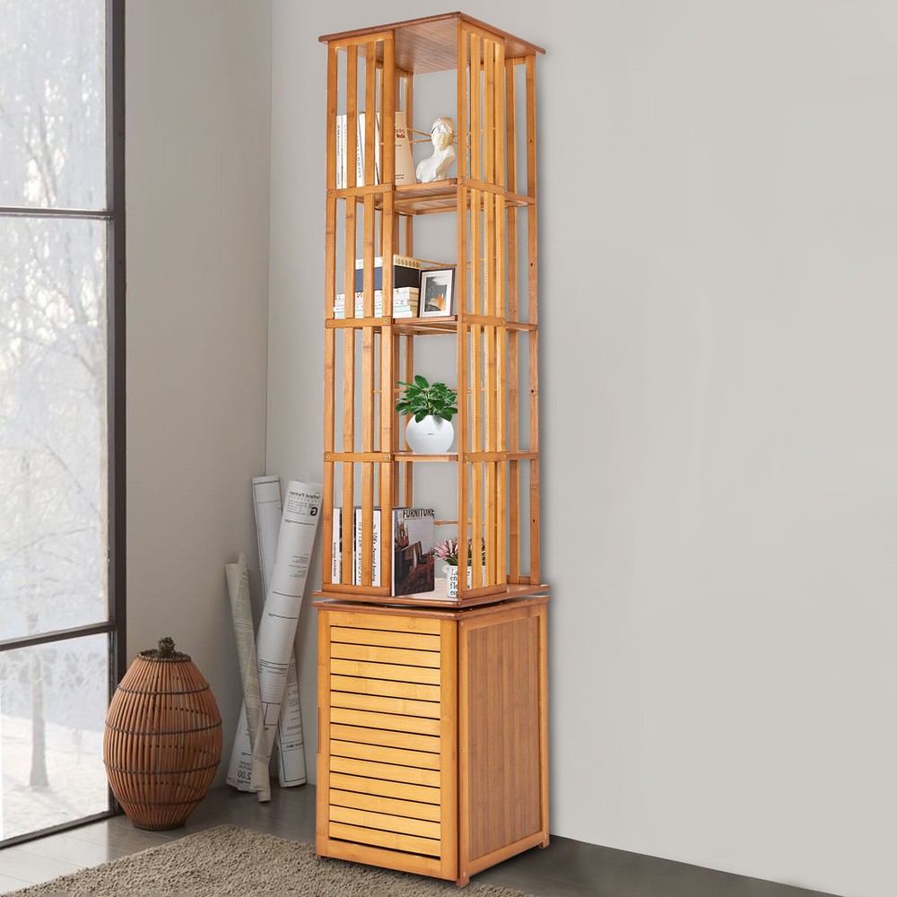 6-Tier Bamboo Rotating Bookshelf - Space-Saving Home Storage Solution
