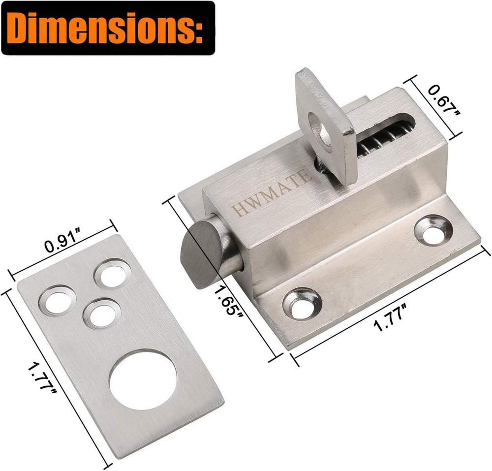 Stainless Steel Security Automatic Gate Door Lock Spring Load Bolt Latch 2 Pack