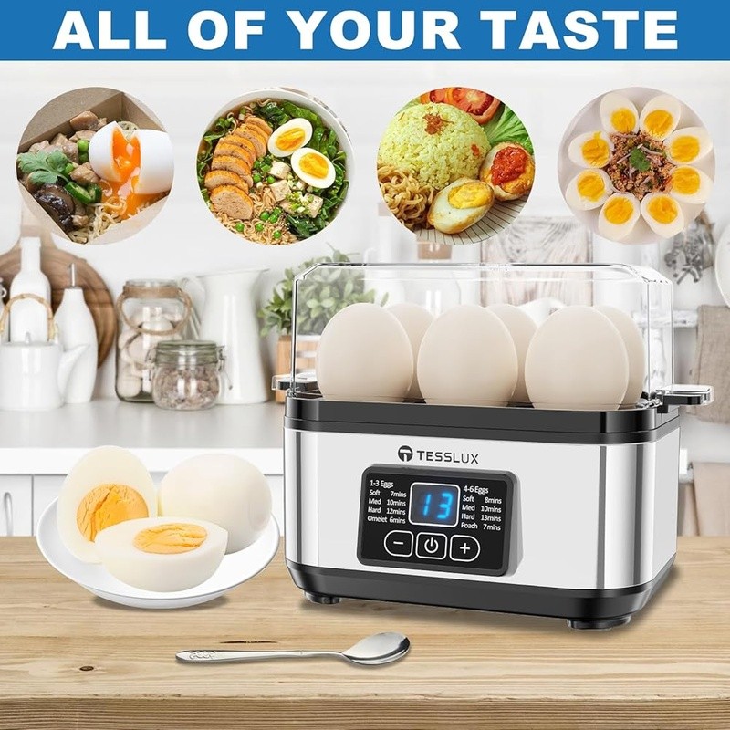Multi Functional Egg Cooker 6 Egg Capacity Digital Touch Control Easy Clean New