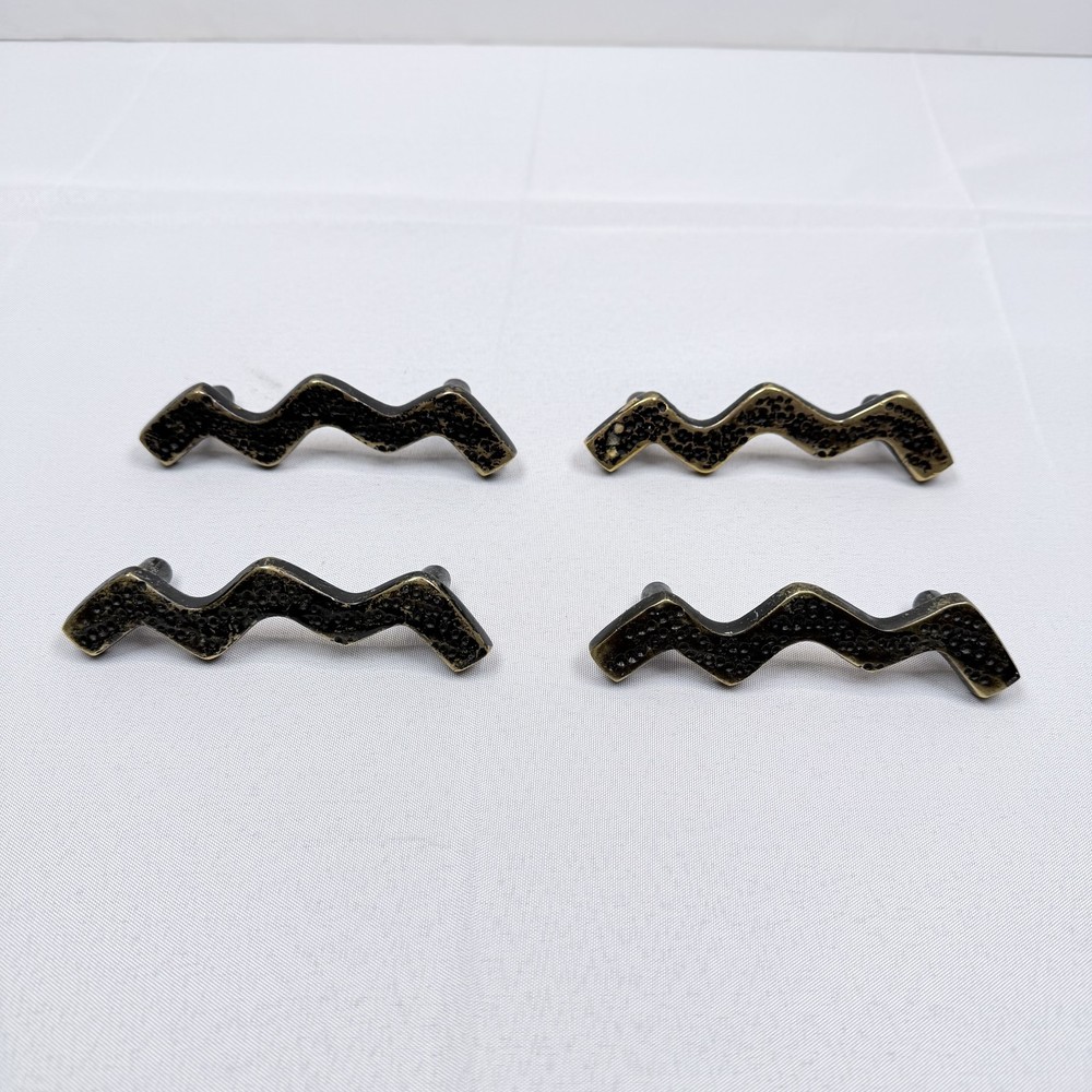 4x Wavy Zig Zag Cabinet Pulls Handles Antique Bronze Distressed