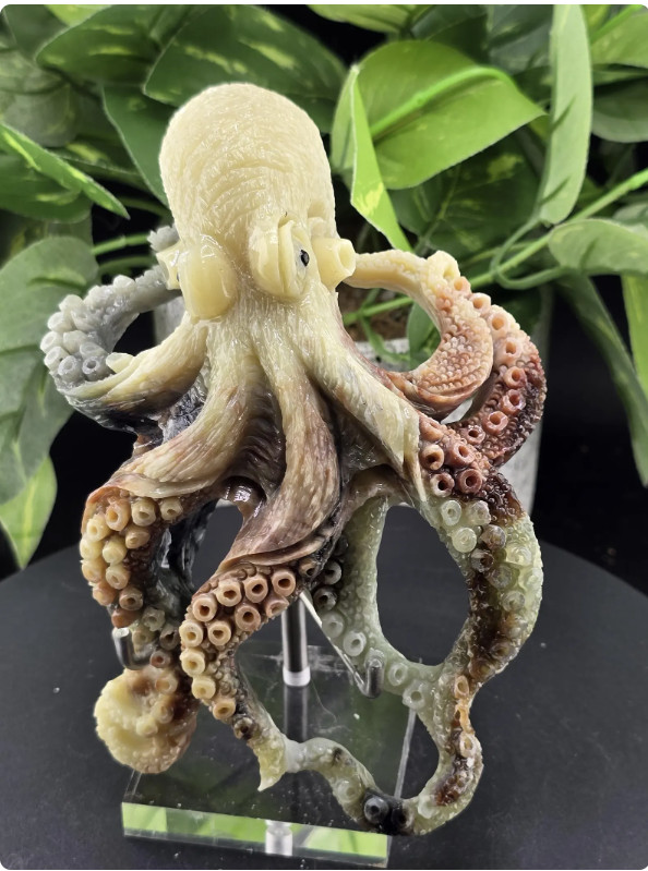 CARVED OCTOPUS AMAZON STONE STATUE SCULPTURE FIGURINE