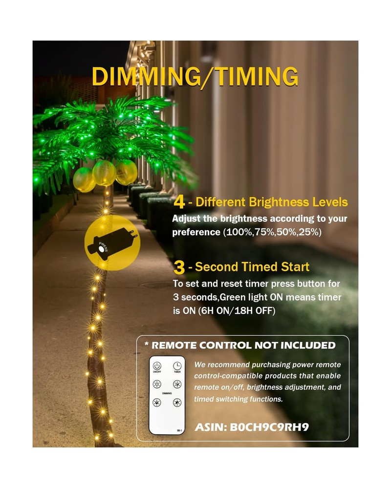 5ft Lighted Palm Tree with Glowing Coconuts - Dimmable, UL Certified, Waterpr...