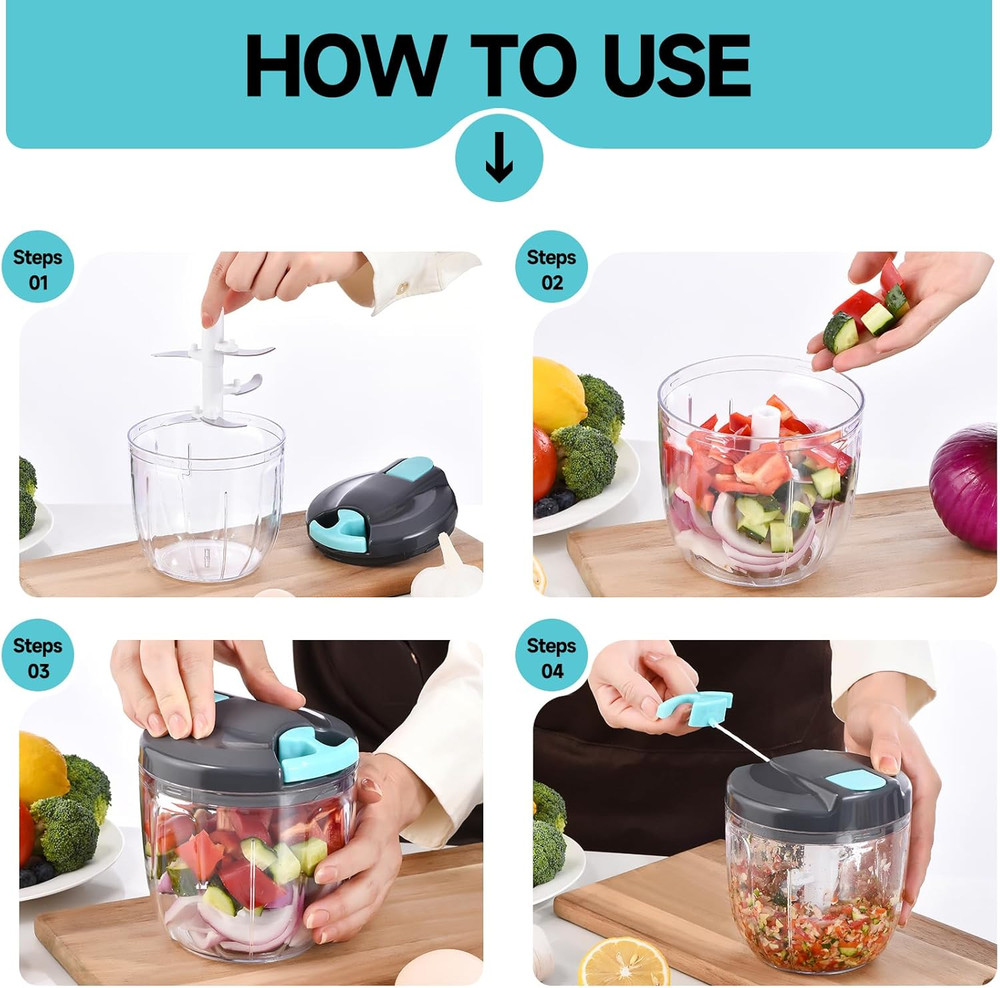 Manual Food Processor Vegetable Chopper, Portable Hand Pull String Garlic Mincer