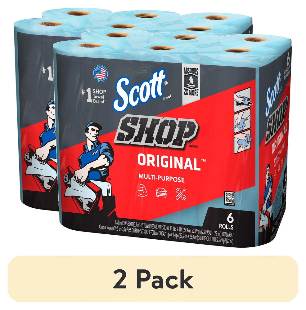 (2 Pack) Shop Towels, 6 Rolls, 55 Sheets per Roll