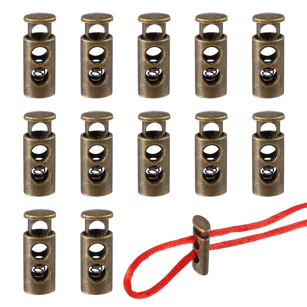 Metal Cord Locks, Double Hole Draw String Spring Stopper 12 Pcs & Bronze Tone