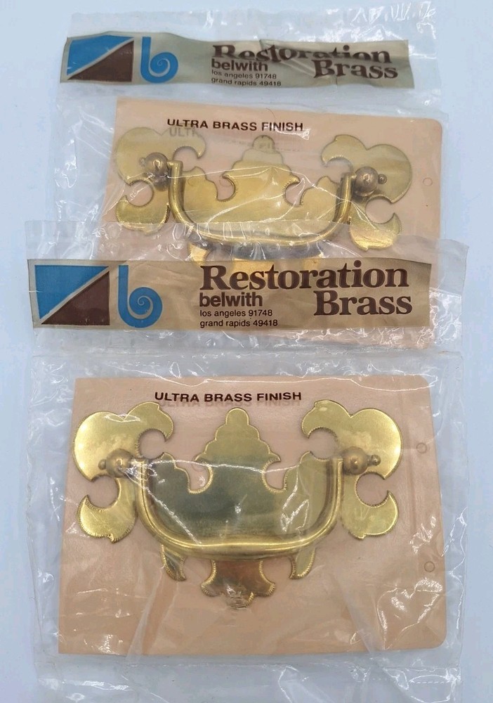 2 Vintage Belwith Restoration Brass Chippendale Drawer Pulls Batwing Hardware