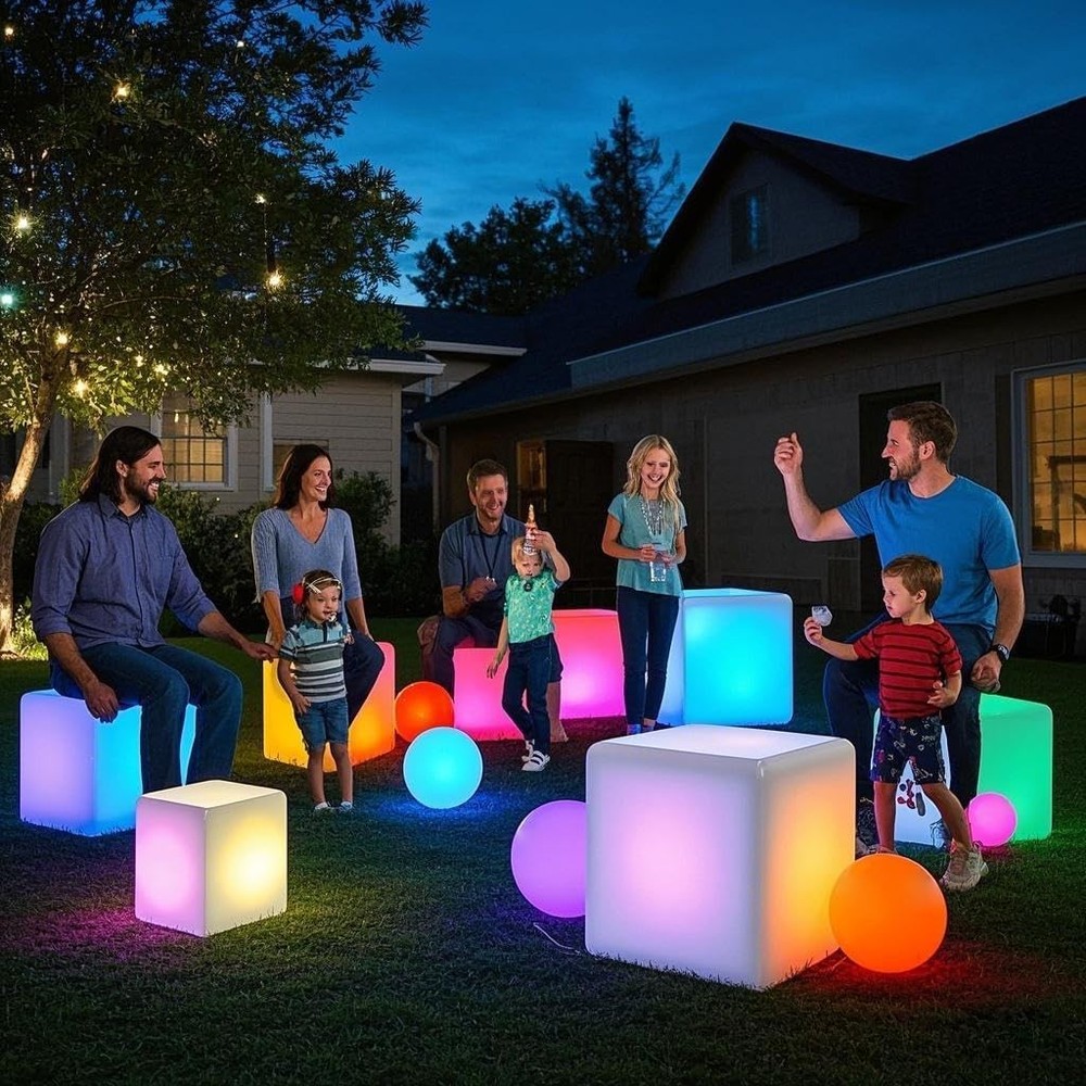 16-Inch Rechargeable LED Cube Chair with Remote Control & Color Changing Light