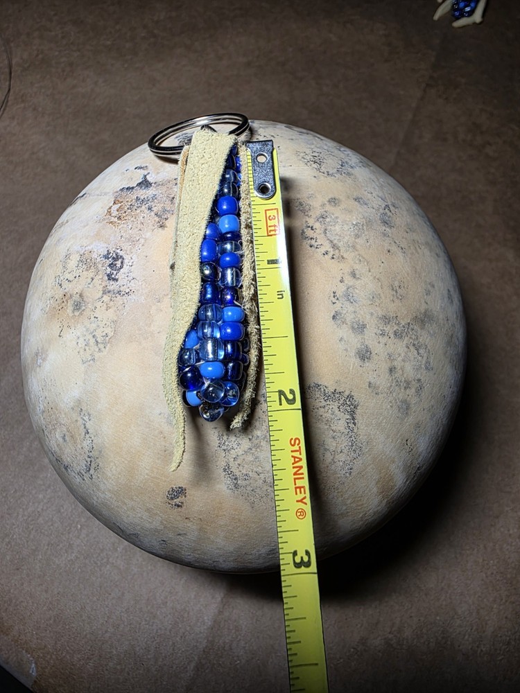 Handmade Blue Corn Beaded Keychain 2in (light tan husk)