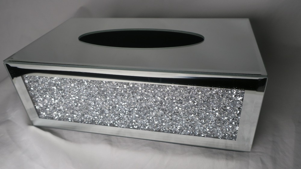 Rectangular Mirrored Tissue Box Cover,Crystal Crushed Diamond Tissue Box,Silver