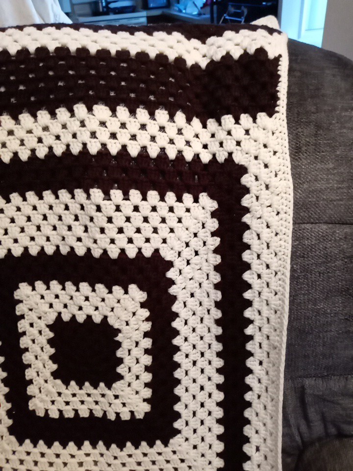 Crocheted Lap Blanket 24" X 48" Brown/White Handmade