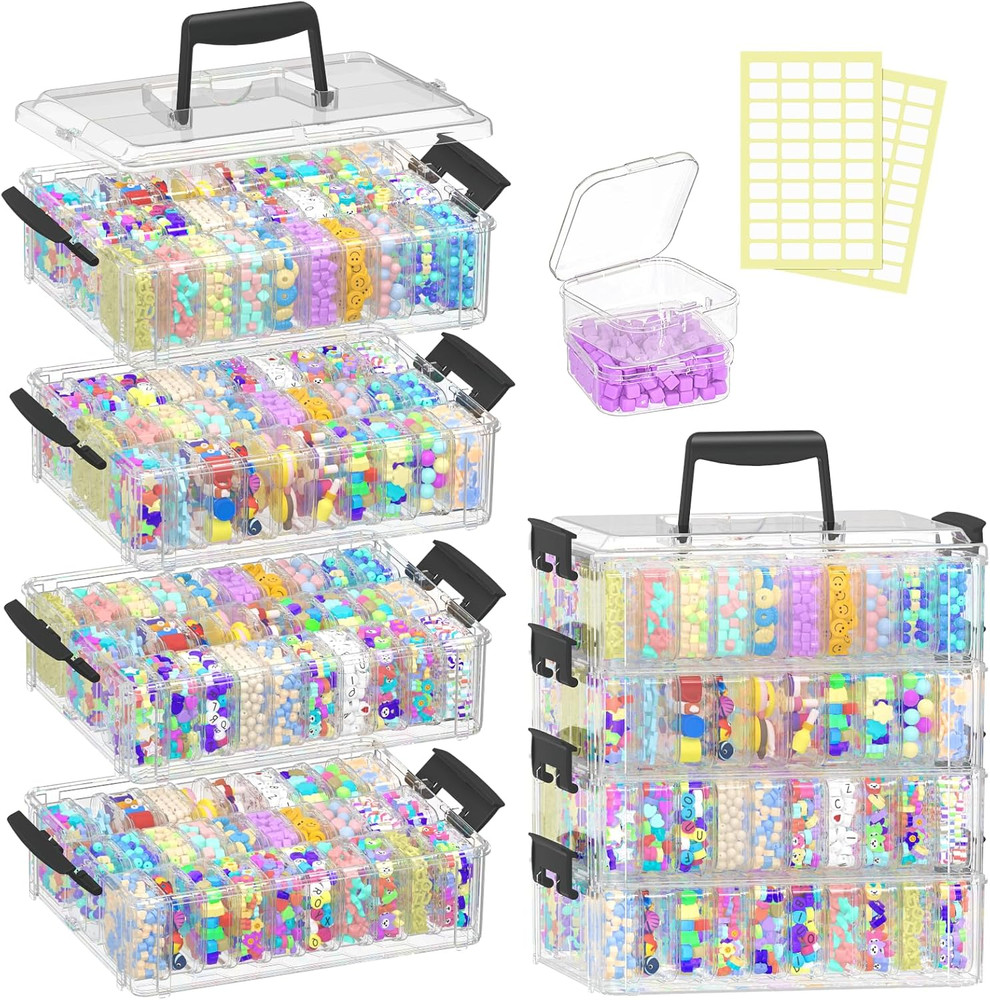 Bead Organizer Box 120 Pcs, 4-Tier Large Capacity Stackable Bead Storage Contain