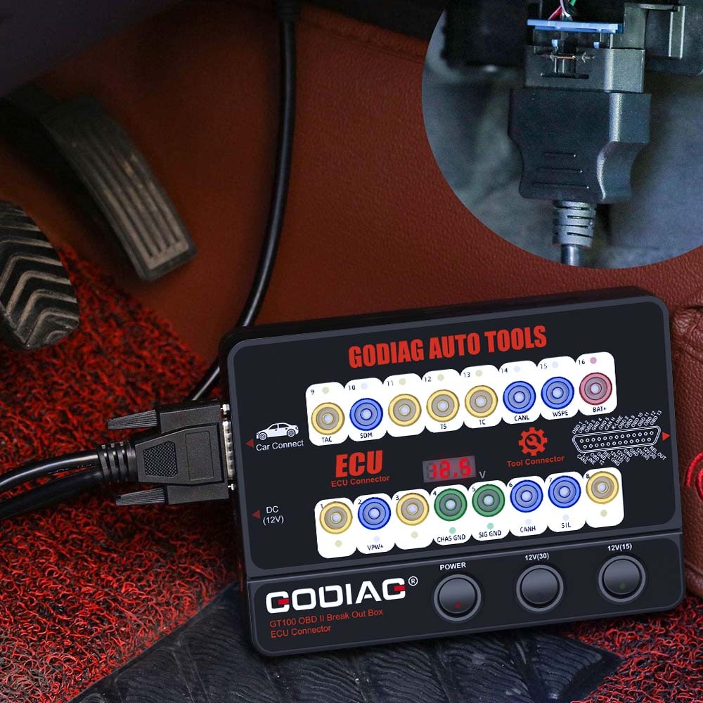 GODIAG GT100 Auto Tool OBDII Protocol Detector OBD2 Breakout Box E-C-U Connector