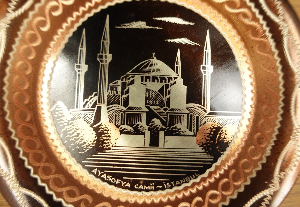 2 Decorative Etched Copper Wall Plates 7 3/8''