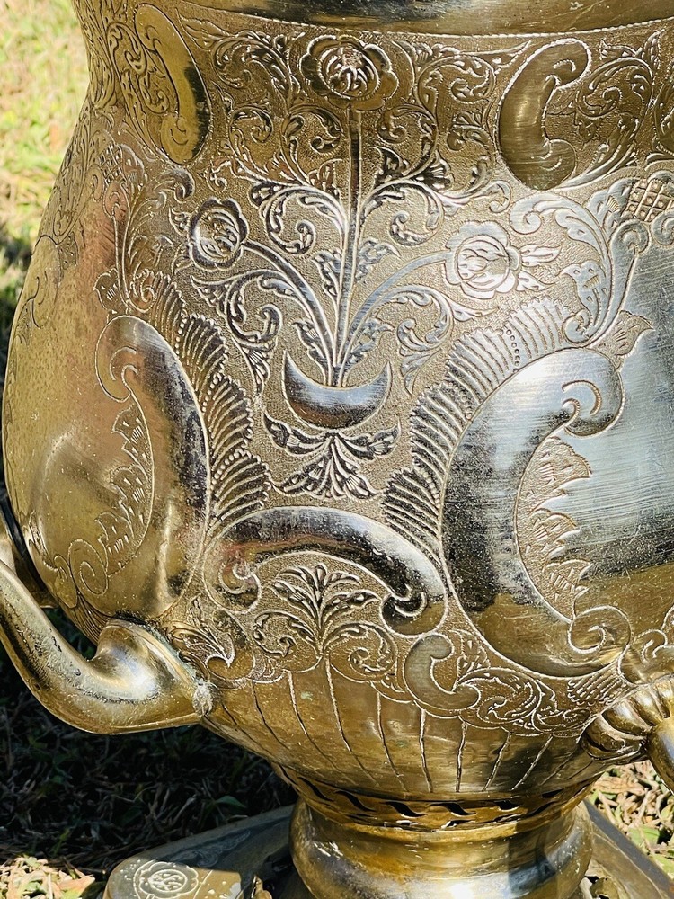 Large Exceptional Moroccan Samovar With Hand Chaised Surface Signed L Z.
