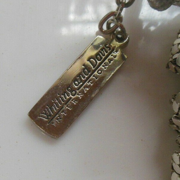 Vintage Whiting & Davis Silver Mesh Bag Zipper top Closure Long Strap